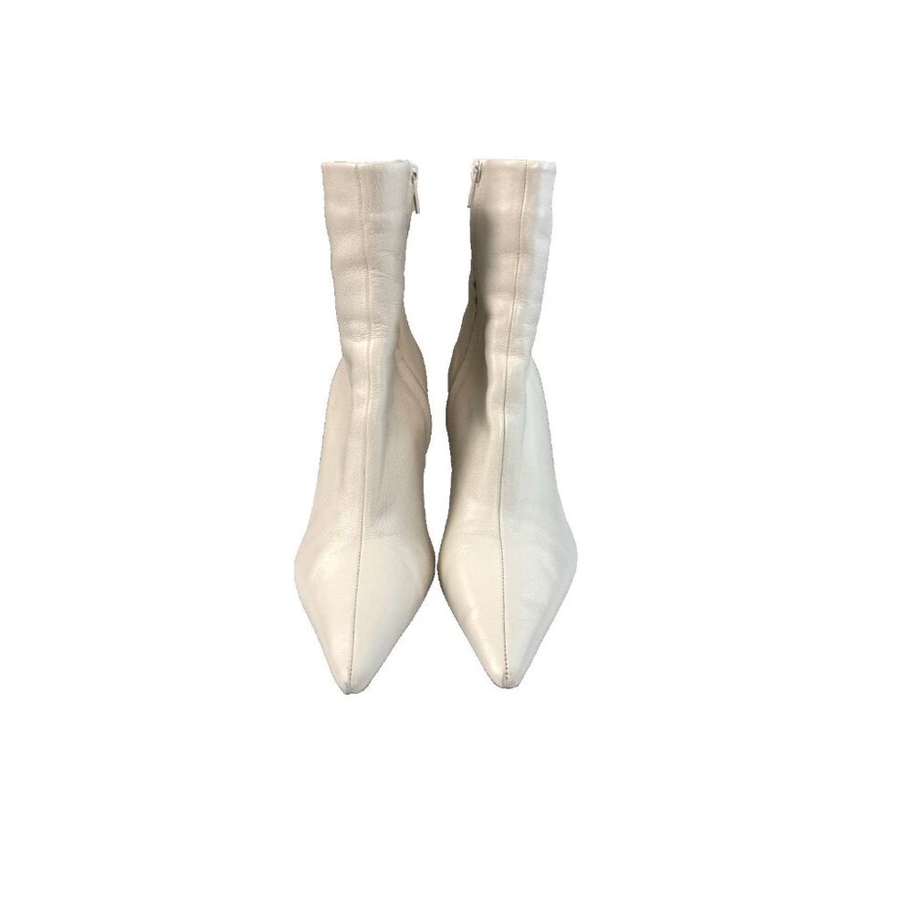 Zara Cream Ankle Boots 38 7.5 Zip Ivory Heel 3.5" Chic Minimal Luxe Street FLAW - Picture 4 of 16